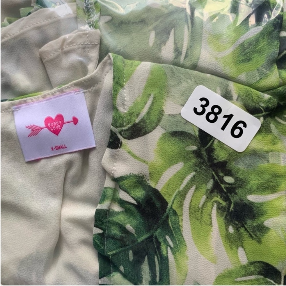 Buddy Love Evelyn Maui Maxi Dress Green Palm Print Size XS Flowy Garden Fairy - Picture 12 of 14